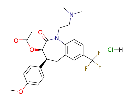 Molecular Structure of 107967-38-4 ((3R,4S)-1-[2-(dimethylamino)ethyl]-4-(4-methoxyphenyl)-2-oxo-7-(trifluoromethyl)-2,3,4,5-tetrahydro-1H-1-benzazepin-3-yl acetate hydrochloride (1:1))