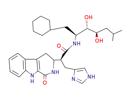 Molecular Structure of 124156-67-8 ((1'S,2''S,3''R,4''S)-2-<1-<N-(1-cyclohexyl-3,4-dihydroxy-6-methyl-2-heptyl)carbamoyl>-2-(4-imidazolyl)ethyl>-1,2,3,4-tetrahydro-9H-pyrido<3,4-b>indol-1-one)