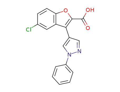 Molecular Structure of 93065-38-4 (2-Benzofurancarboxylic acid, 5-chloro-3-(1-phenyl-1H-pyrazol-4-yl)-)