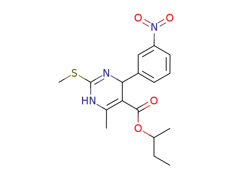 Molecular Structure of 125734-90-9 (5-Pyrimidinecarboxylic acid,
1,4-dihydro-6-methyl-2-(methylthio)-4-(3-nitrophenyl)-, 1-methylpropyl
ester)