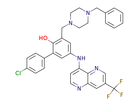 3-(4''-benzylpiperazin-1''-ylmethyl)-4'-chloro-5-(7'''-trifluoromethyl-1''',5'''-naphthyridin-4'''-yl)aminobiphenyl-2-ol