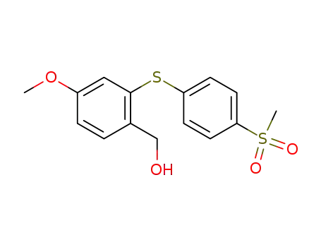 Molecular Structure of 98190-61-5 (Benzenemethanol, 4-methoxy-2-[[4-(methylsulfonyl)phenyl]thio]-)