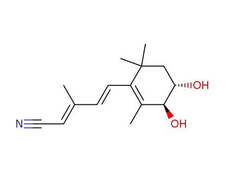 Molecular Structure of 130856-65-4 ((-)-(3'S,4'S)-5-(3',4'-Dihydroxy-2',6',6'-trimethylcyclohex-1'-enyl)-3-methylpenta-2,4-diennitril)