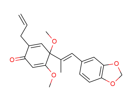 Molecular Structure of 104973-90-2 (2,5-Cyclohexadien-1-one,4-[(1E)-2-(1,3-benzodioxol-5-yl)-1-methylethenyl]-4,5-dimethoxy-2-(2-propen-1-yl)-)