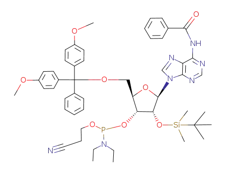 Molecular Structure of 136044-34-3 (N<sup>6</sup>-benzoyl-5'-O-(4,4'-dimethoxytrityl)-2'-O-(tert-butyldimethylsilyl)adenosine 3'-O-(2-cyanoethyl N,N-diethylphosphoramidite))