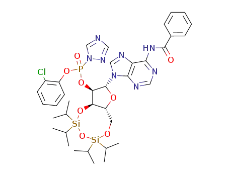 3',5'-O-(1,1,3,3-tetraisopropyldisiloxane-1,3-diyl)-N<sup>(6)</sup>-benzoyladenosine-2' (2-chlorophenyl) Phosphoro-(1,2,4-triazolidate)