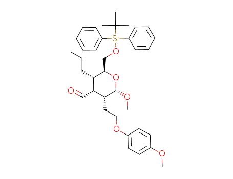 Molecular Structure of 157117-03-8 ((2S,3S,4R,5R,6S)-2-(tert-Butyl-diphenyl-silanyloxymethyl)-6-methoxy-5-[2-(4-methoxy-phenoxy)-ethyl]-3-propyl-tetrahydro-pyran-4-carbaldehyde)