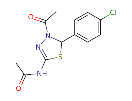 Molecular Structure of 62236-06-0 (Acetamide,
N-[4-acetyl-5-(4-chlorophenyl)-4,5-dihydro-1,3,4-thiadiazol-2-yl]-)