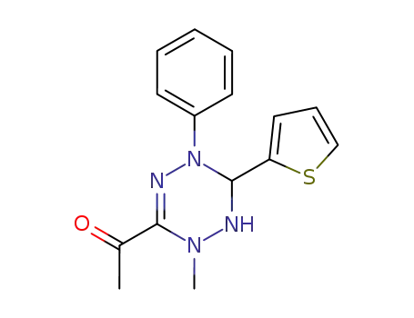 Molecular Structure of 136515-01-0 (1-(2-Methyl-5-phenyl-6-thiophen-2-yl-1,2,5,6-tetrahydro-[1,2,4,5]tetrazin-3-yl)-ethanone)