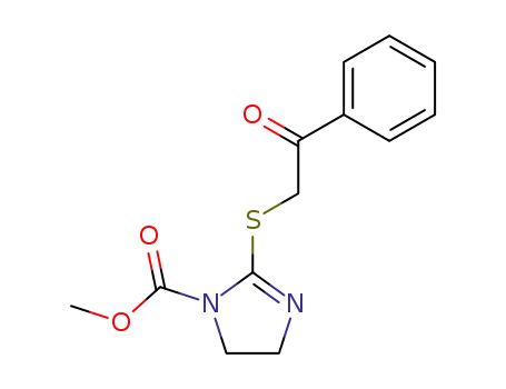 Molecular Structure of 59863-93-3 (1H-Imidazole-1-carboxylic acid,
4,5-dihydro-2-[(2-oxo-2-phenylethyl)thio]-, methyl ester)