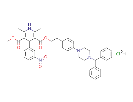 Molecular Structure of 116308-56-6 (2-{4-[4-(diphenylmethyl)piperazin-1-yl]phenyl}ethyl methyl 2,6-dimethyl-4-(3-nitrophenyl)-1,4-dihydropyridine-3,5-dicarboxylate hydrochloride)