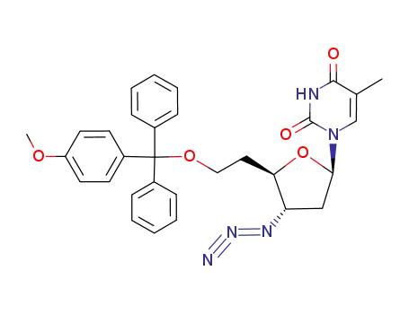 Molecular Structure of 136505-31-2 (1-((2R,4S,5R)-4-Azido-5-{2-[(4-methoxy-phenyl)-diphenyl-methoxy]-ethyl}-tetrahydro-furan-2-yl)-5-methyl-1H-pyrimidine-2,4-dione)