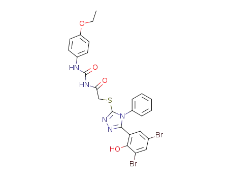 Molecular Structure of 97399-32-1 (Acetamide,2-[[5-(3,5-dibromo-2-hydroxyphenyl)-4-phenyl-4H-1,2,4-triazol-3-yl]thio]-N-[[(4-ethoxyphenyl)amino]carbonyl]-)