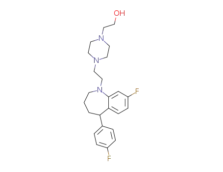 Molecular Structure of 90069-21-9 (2-(4-{2-[8-Fluoro-5-(4-fluoro-phenyl)-2,3,4,5-tetrahydro-benzo[b]azepin-1-yl]-ethyl}-piperazin-1-yl)-ethanol)