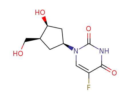Molecular Structure of 78336-03-5 (5-fluoro-1-[3-hydroxy-4-(hydroxymethyl)cyclopentyl]pyrimidine-2,4(1H,3H)-dione)