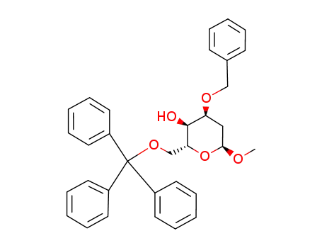Molecular Structure of 82300-39-8 (methyl 3-O-benzyl-6-O-trityl-2-deoxy-α-D-ribo-hexopyranoside)