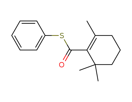 Molecular Structure of 113793-67-2 (1-Cyclohexene-1-carbothioic acid, 2,6,6-trimethyl-, S-phenyl ester)