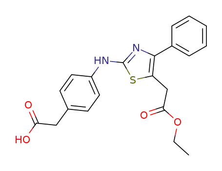 Molecular Structure of 89402-98-2 (5-Thiazoleacetic acid, 2-[[4-(carboxymethyl)phenyl]amino]-4-phenyl-,
a-ethyl ester)