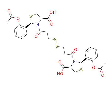 Molecular Structure of 75966-38-0 ((2R,2'R,4R,4'R)-3,3'-(3,3'-dithiodipropionyl)bis<2-(2-acetoxyphenyl)-4-thiazolidinecarboxylic acid>)