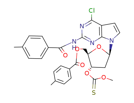 4-chloro-7-<2-deoxy-3-O-(methoxythiocarbonyl)-5-O-(p-toluoyl)-β-D-erythro-pentofuranosyl>-2-(p-toluoylamino)-7H-pyrrolo<2,3-d>pyrimidine