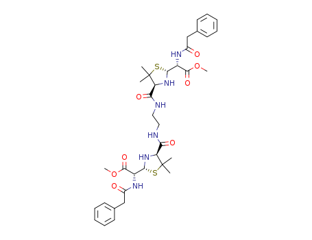 Molecular Structure of 142780-80-1 (2-Thiazolidineaceticacid, 4,4'-[1,2-ethanediylbis(iminocarbonyl)]bis[5,5-dimethyl-a-[(phenylacetyl)amino]-, dimethylester, (aR,a'R,2R,2'R,4S,4'S)- (9CI))