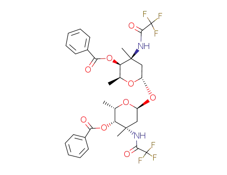 Molecular Structure of 95087-03-9 (4-O-benzoyl-1-O-(4-O-benzoyl-2,3,6-trideoxy-3-C-methyl-3-trifluoroacetamido-α-L-lyxo-hexopyranosyl)-2,3,6-trideoxy-3-C-methyl-3-trifluoroacetamido-α-L-lyxo-hexopyranose)