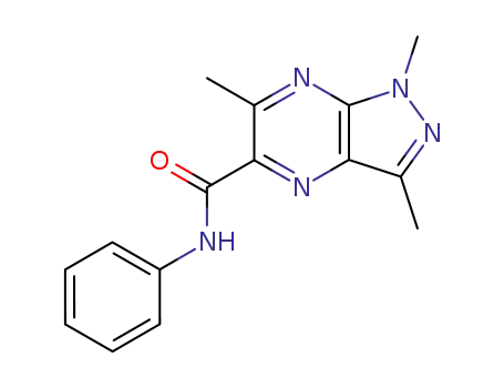 Molecular Structure of 106538-03-8 (1,3,6-Trimethyl-1H-pyrazolo[3,4-b]pyrazine-5-carboxylic acid phenylamide)