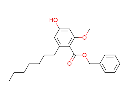 Molecular Structure of 139051-36-8 (Benzoic acid, 2-heptyl-4-hydroxy-6-methoxy-, phenylmethyl ester)