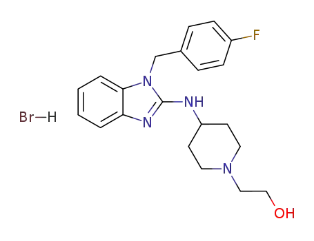 Molecular Structure of 73735-86-1 (4-<<1-<(4-fluorophenyl)methyl>-1H-benzimidazol-2-yl>amino>-1-piperidineethanol monohydrobromide)