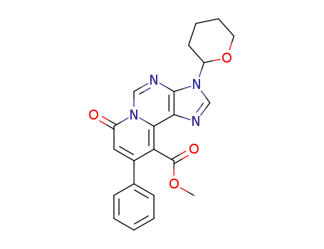 Molecular Structure of 100109-31-7 (9-phenyl-10-methoxycarbonyl-7-oxo-3-(tetrahydropyran-2-yl)-7H-pyrido<2,1-i>purine)