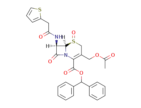 benzhydryl 7-(2-thienyl)acetamido-3-acetoxymethyl-3-cephem-4-carboxylate 1S(β)-oxide