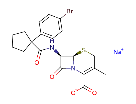 Molecular Structure of 143407-75-4 (5-Thia-1-azabicyclo(4.2.0)oct-2-ene-2-carboxylic acid, 7-(((1-(4-bromo phenyl)cyclopentyl)carbonyl)amino)-3-methyl-8-oxo-, monosodium salt, ( 6R-trans)-)