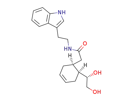 Molecular Structure of 96422-86-5 (2-[(1S,6S)-6-((S)-1,2-Dihydroxy-ethyl)-cyclohex-3-enyl]-N-[2-(1H-indol-3-yl)-ethyl]-acetamide)