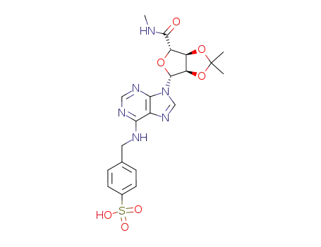 Molecular Structure of 152918-54-2 (4-{[9-((3aR,4R,6S,6aS)-2,2-Dimethyl-6-methylcarbamoyl-tetrahydro-furo[3,4-d][1,3]dioxol-4-yl)-9H-purin-6-ylamino]-methyl}-benzenesulfonic acid)