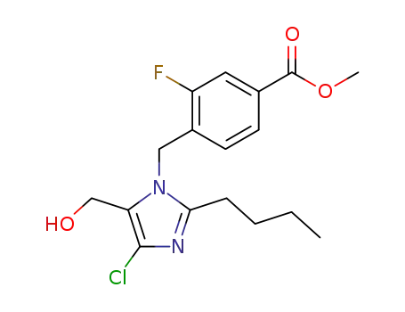 Molecular Structure of 138459-26-4 (4-(2-Butyl-4-chloro-5-hydroxymethyl-imidazol-1-ylmethyl)-3-fluoro-benzoic acid methyl ester)
