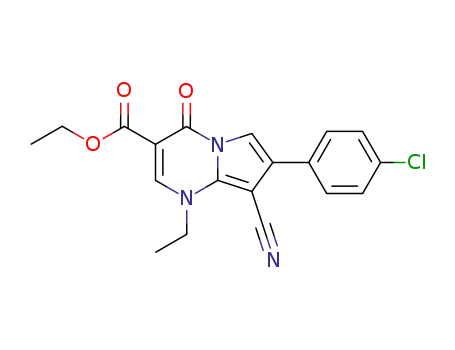 Molecular Structure of 127720-33-6 (7-(4-Chloro-phenyl)-8-cyano-1-ethyl-4-oxo-1,4-dihydro-pyrrolo[1,2-a]pyrimidine-3-carboxylic acid ethyl ester)