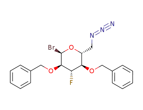 Molecular Structure of 100343-19-9 (6-azido-2,4-di-O-benzyl-3,6-dideoxy-3-fluoro-α-D-glucopyranosyl bromide)