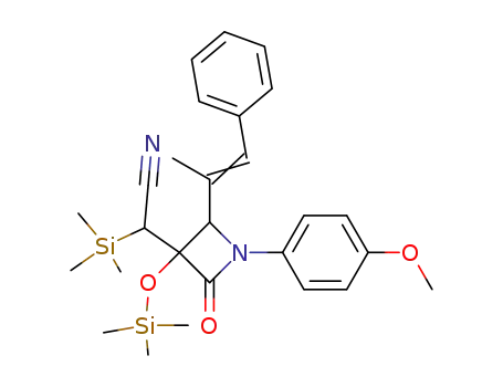 Molecular Structure of 131533-58-9 ([1-(4-Methoxy-phenyl)-2-((E)-1-methyl-2-phenyl-vinyl)-4-oxo-3-trimethylsilanyloxy-azetidin-3-yl]-trimethylsilanyl-acetonitrile)