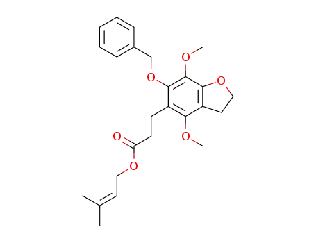 Molecular Structure of 147914-52-1 (3-(6-Benzyloxy-4,7-dimethoxy-2,3-dihydro-benzofuran-5-yl)-propionic acid 3-methyl-but-2-enyl ester)