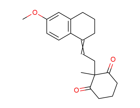 Molecular Structure of 5067-45-8 (2-<2-(6-methoxy-1,2,3,4-tetrahydronaphthalen-1-ylidene)ethyl>-2-methylcyclohexane-1,3-dione)