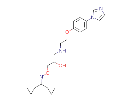 Molecular Structure of 128264-17-5 (dicyclopropanemethanone (+/-)-O-<2-hydroxy-3-<<2-<4-(1H-imidazol-1-yl)phenoxy>ethyl>amino>propyl>oxime)