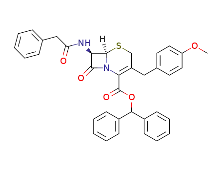 Molecular Structure of 36242-67-8 ((6R,7R)-3-(4-Methoxy-benzyl)-8-oxo-7-phenylacetylamino-5-thia-1-aza-bicyclo[4.2.0]oct-2-ene-2-carboxylic acid benzhydryl ester)