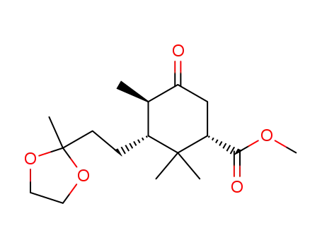 Molecular Structure of 105631-38-7 (methyl 3α-(3-ethylenedioxybutyl)-2,2,4β-trimethyl-5-oxocyclohexane-1α-carboxylate)