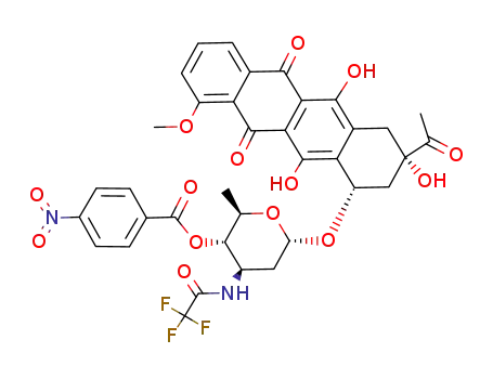 Molecular Structure of 70629-86-6 (3-acetyl-3,5,12-trihydroxy-10-methoxy-6,11-dioxo-1,2,3,4,6,11-hexahydrotetracen-1-yl 2,3,6-trideoxy-4-O-(4-nitrobenzoyl)-3-[(trifluoroacetyl)amino]hexopyranoside)