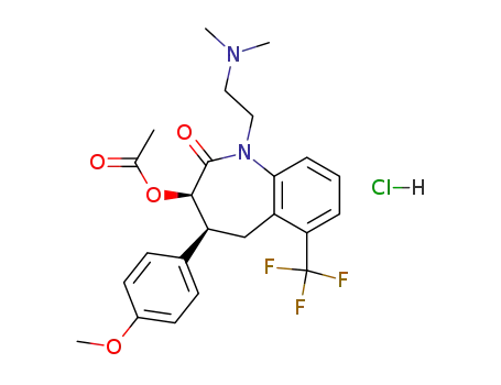 Molecular Structure of 125762-03-0 ((3R,4S)-1-[2-(dimethylamino)ethyl]-4-(4-methoxyphenyl)-2-oxo-6-(trifluoromethyl)-2,3,4,5-tetrahydro-1H-1-benzazepin-3-yl acetate hydrochloride (1:1))