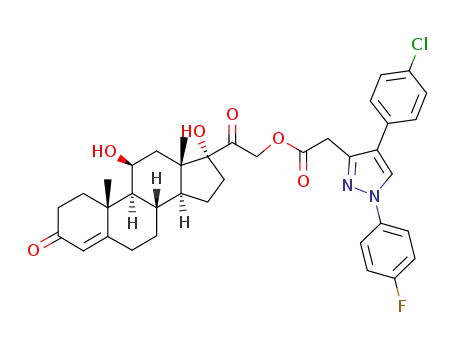 Molecular Structure of 90934-29-5 (4-(4-Chlorphenyl)-1-(4-fluorphenyl)-pyrazol-3-essigsaeure(11β,17-dihydroxy-3,20-dioxo-4-pregnen-21-yl)-ester)