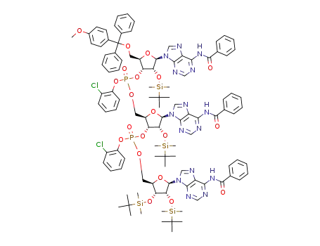 N<sup>6</sup>-Benzoyl-2'-O-(tert-butyldimethylsilyl)-5'-O-(4-methoxytrityl)adenosyl-<3'-<O<sup>P</sup>-(2-chlorphenyl)>-5'>-N<sup>6</sup>-benzoyl-2'-O-(tert-butyldimethylsilyl)adenosyl-<3'-<O<sup>P</sup>-(2-chlorphenyl)>-5'>-N<sup>6</sup>-benzoyl-2',3'-bis-O-(tert-butyldimethylsilyl)adenosin