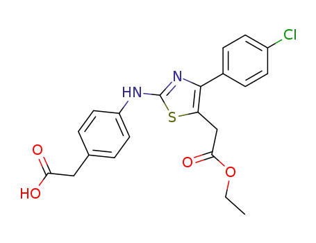 Molecular Structure of 89402-99-3 (5-Thiazoleacetic acid,
2-[[4-(carboxymethyl)phenyl]amino]-4-(4-chlorophenyl)-, a-ethyl ester)