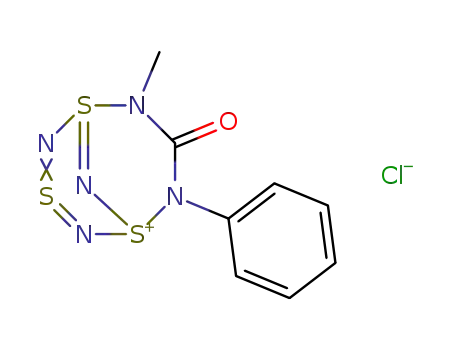 Molecular Structure of 75307-82-3 (6-Methyl-7-oxo-8-phenyl-1λ<sup>3</sup>-thionia-3λ<sup>4</sup>,5λ<sup>4</sup>-dithia-2,4,6,8,9-pentaazabicyclo<3.3.1>nona-2,3,5(9)-trien-chlorid)