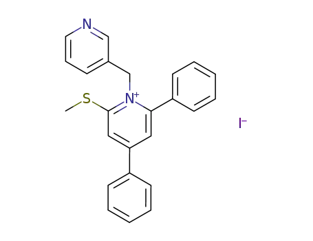 Molecular Structure of 79929-19-4 (Pyridinium, 2-(methylthio)-4,6-diphenyl-1-(3-pyridinylmethyl)-, iodide)